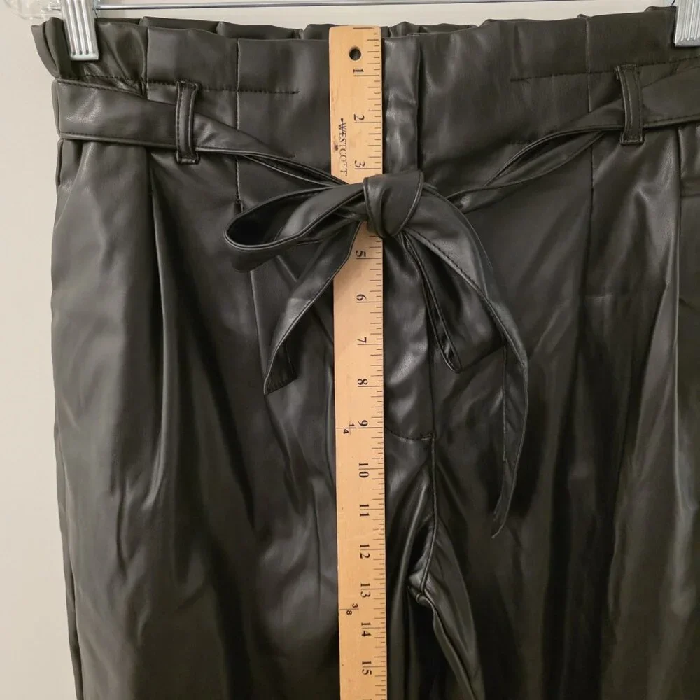 Mi Ami For Francescas Faux‎ Leather Paperbag Pants Black Tie-Waist Large NEW